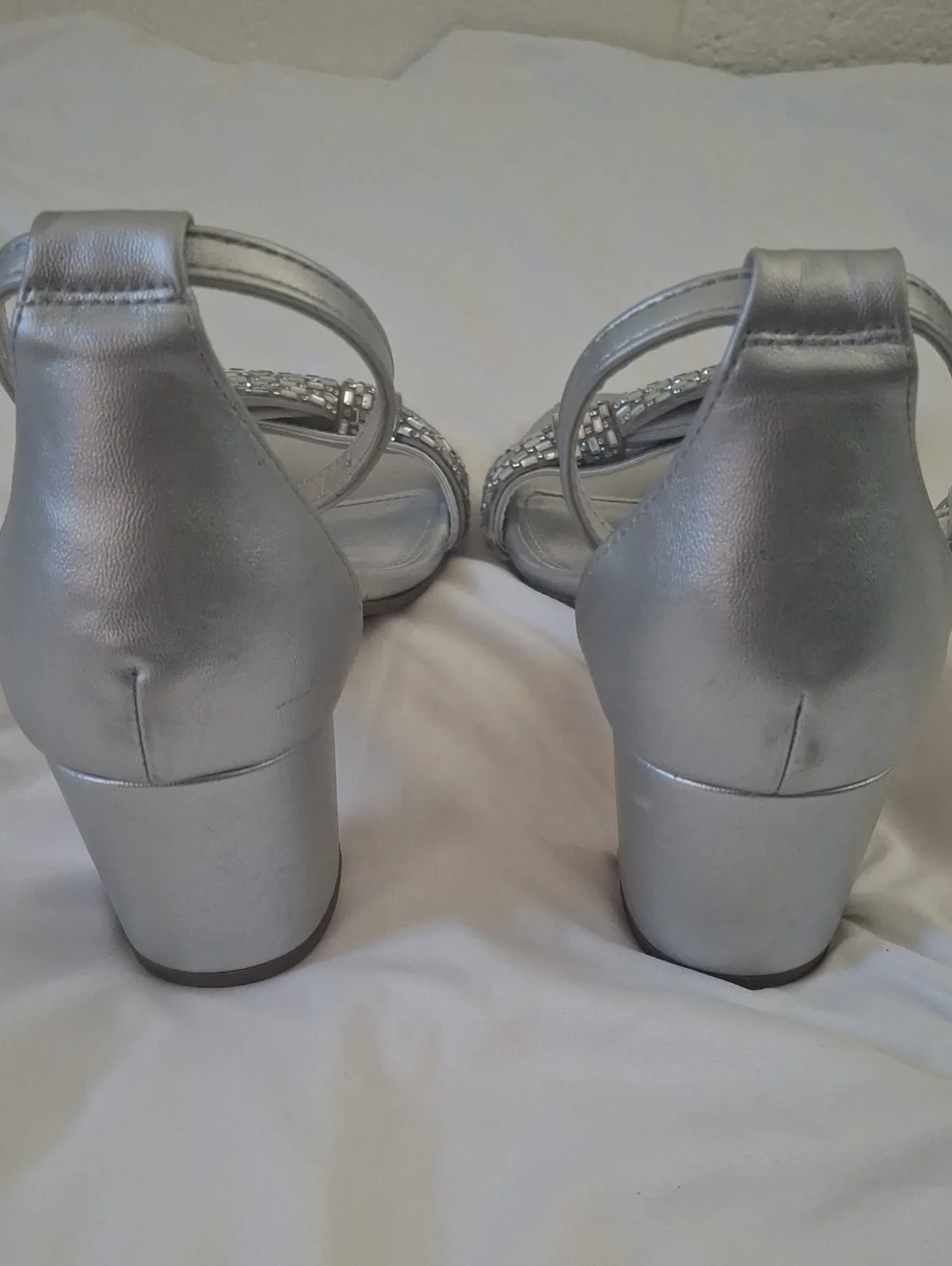 Steve Madden Silver Crystal Bow Ankle-Strap Heels